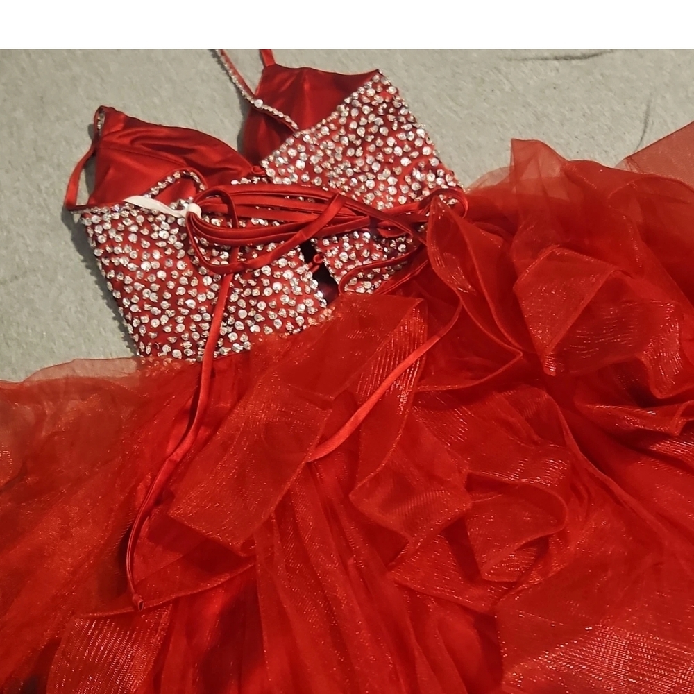 Red Crystal Bodice Tulle Prom Dress